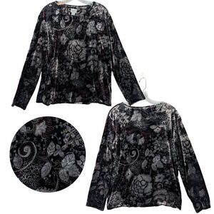 Chico's Women's Paisley Velvet Long Sleeve Top Size 3 Velour Burnout‎ Bewitched